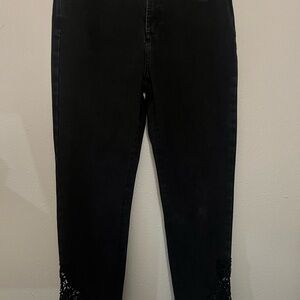 Soft Surroundings Black Skinny Jeans with Lace Trim